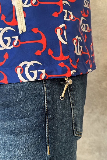 Мужская синяя ветровка Gucci Double G Anchor   
