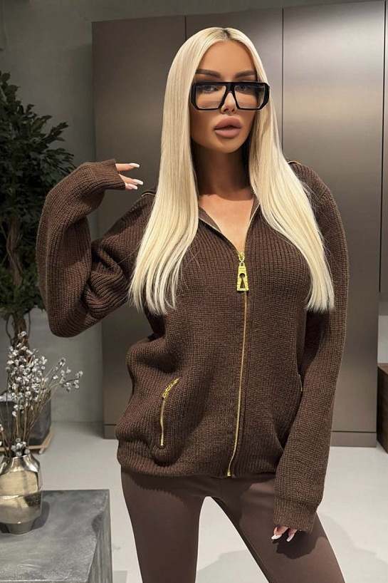 Женский кардиган на молнии Schiaparelli premium - Brown