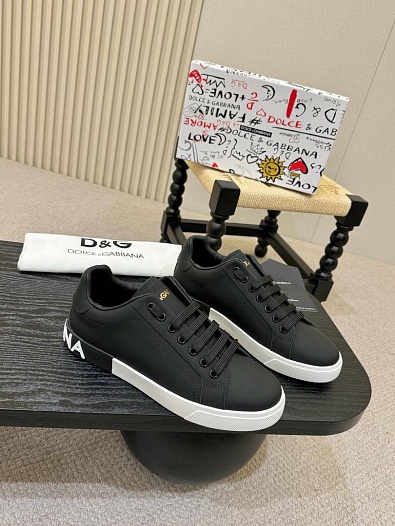 Кожаные кроссовки Dolce & Gabbana Portofino - Black   