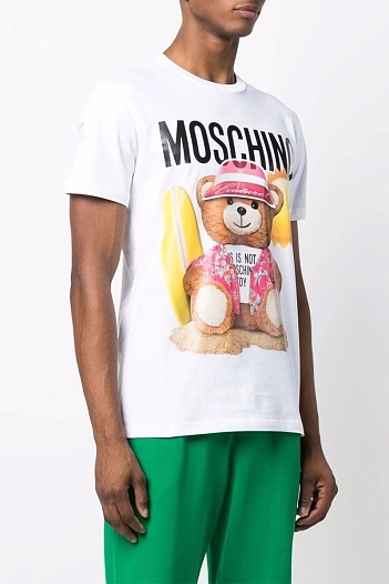 Мужская белая футболка Moschino Teddy Bear print   