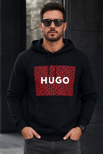 Чёрное мужское худи Hugo Boss Dreeman logo-print   