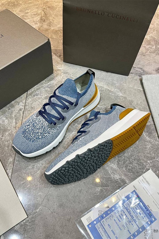 Текстильные кроссовки Brunello Cucinelli голубого цвета