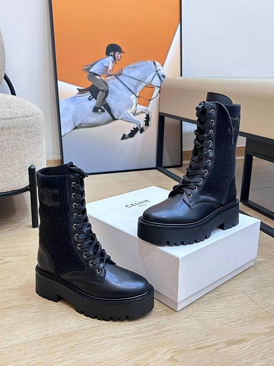 Женские комбинированные ботинки Celine Premium - Black