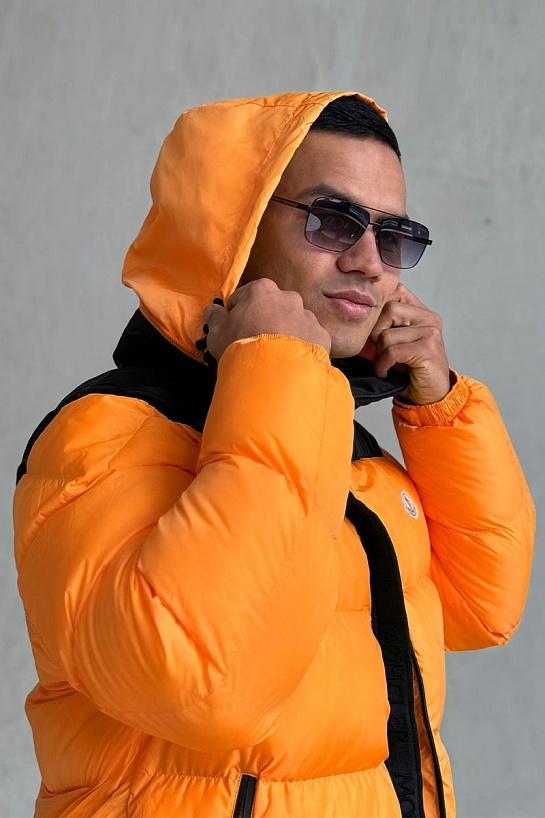 Утеплённая куртка Moncler Peuplier logo-patch - Orange / Black