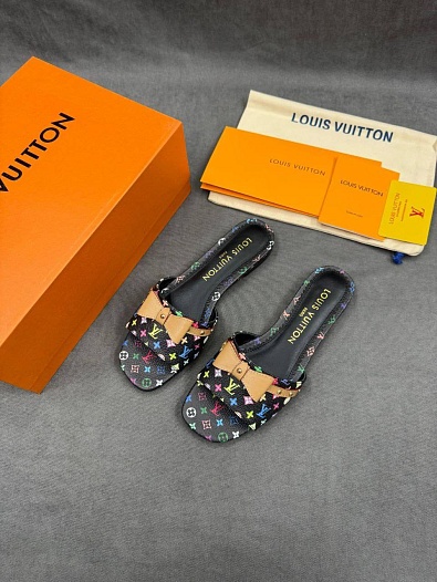 Женские кожаные шлёпанцы Louis Vuitton x Takashi Murakami Multicolore premium   