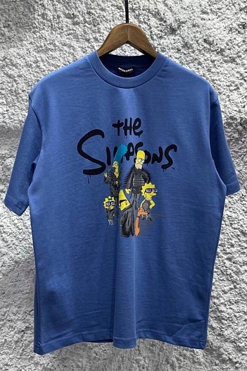 Синяя оверсайз футболка Balenciaga The Simpsons   