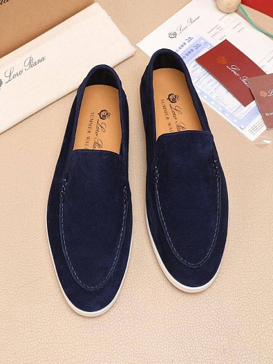 Мужские замшевые лоферы Loro Piana Summer Walk - Navy   