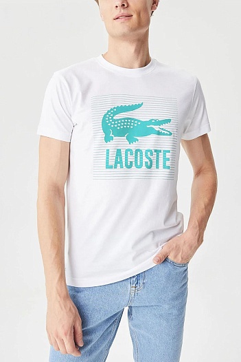 Мужская белая футболка Lacoste crocodile print   