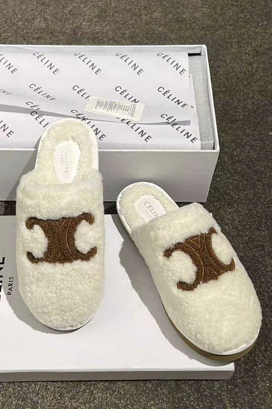 Женские меховые шлёпанцы Celine Triomphe premium