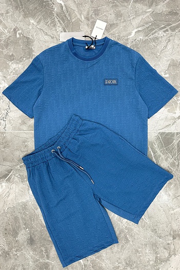 Футболка синего цвета Dior logo all-over embossed   