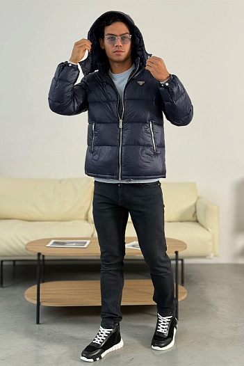 Мужской пуховик Prada logo-plaque - Blue   