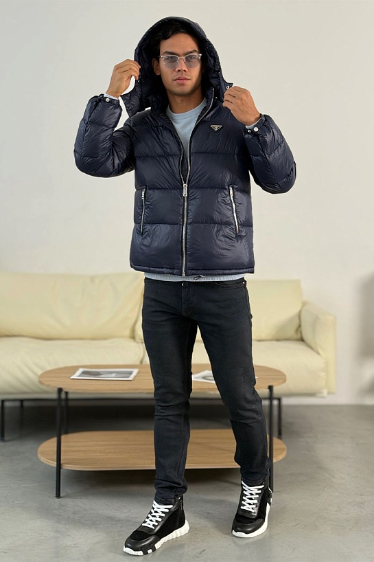 Мужской пуховик Prada logo-plaque - Blue