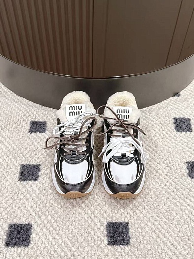 Женские кожаные кроссовки с мехом MIU MIU premium   