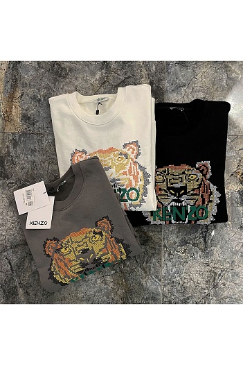 Чёрный свитшот Kenzo Tiger logo-embroidered drawstring   