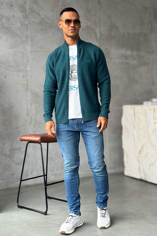 Зелёная кофта на молнии Hugo Boss logo-embroidered