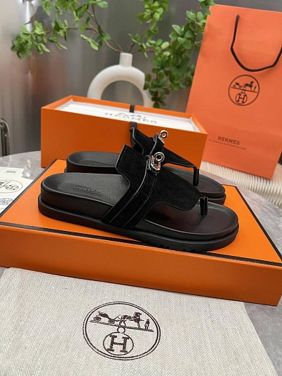 Женские кожаные шлёпанцы Hermes Empire premium   