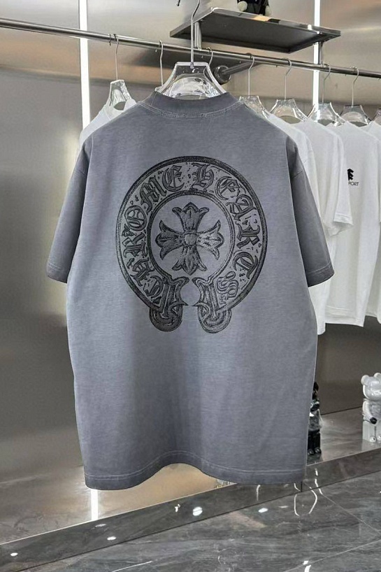 Серая оверсайз футболка Chrome Hearts Premium