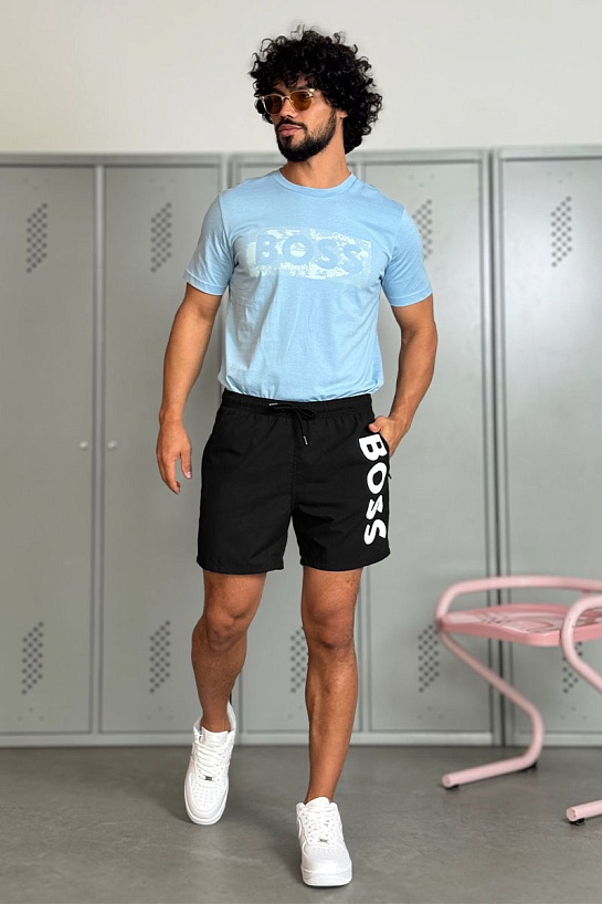 Мужские чёрные шорты Hugo Boss logo-print