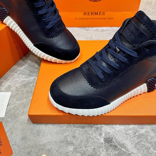 Кроссовки с мехом Hermes Bouncing high-top - Navy / White   