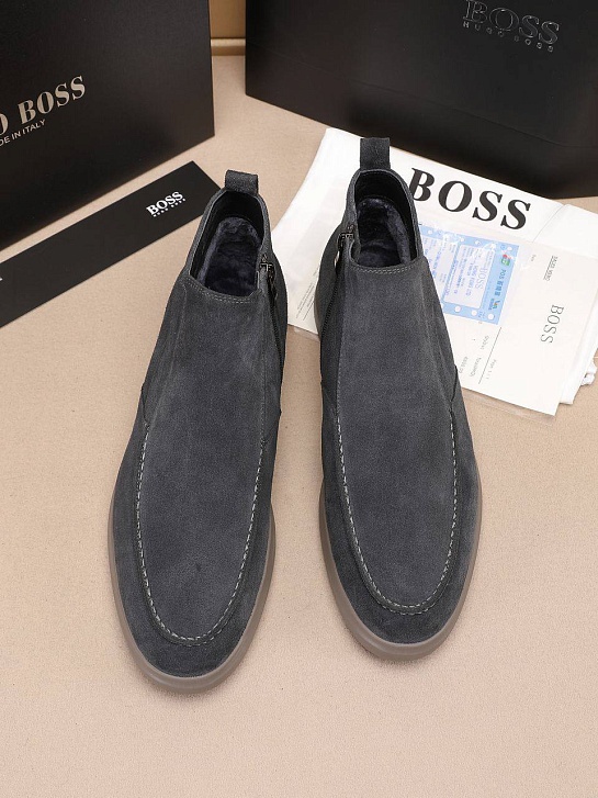 Замшевые лоферы с мехом Hugo Boss high-top - Grey