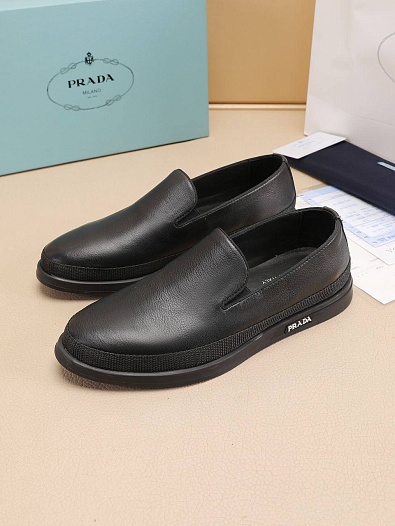 Мужские кожаные слипоны Prada Saint Tropez - Black   