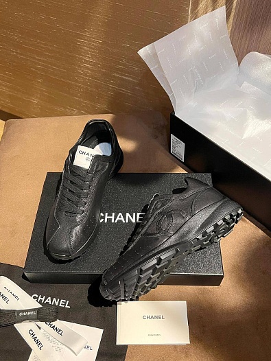 Женские кожаные кроссовки чёрного цвета Chanel premium   