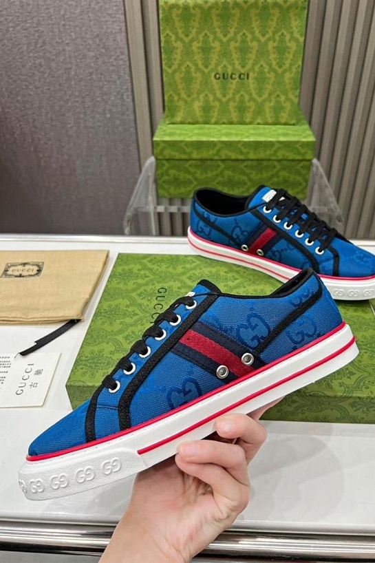 Мужские синие кроссовки Gucci GG Monogram