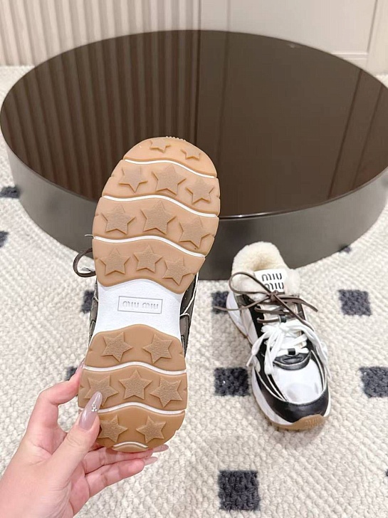 Женские кожаные кроссовки с мехом MIU MIU premium