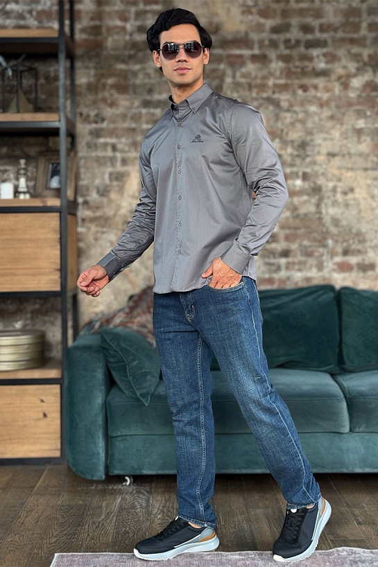 Мужская рубашка Loro Piana logo-embroidered - Grey