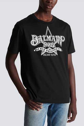 Мужская чёрная футболка Balmain Star logo-print   