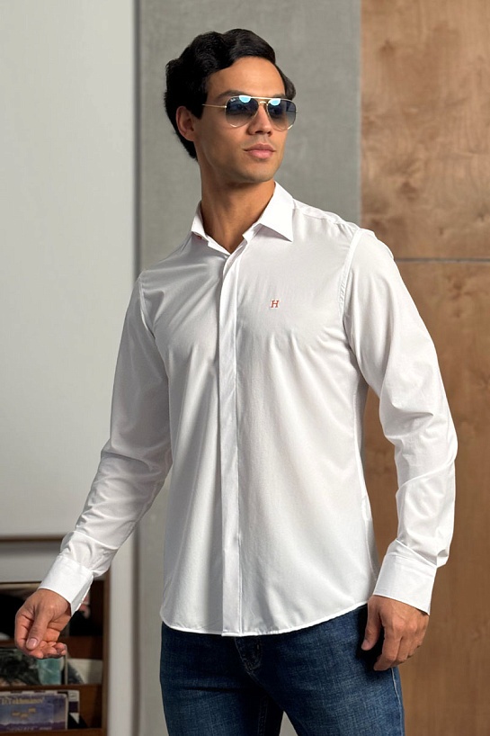 Мужская рубашка Hermes H embroidered - White