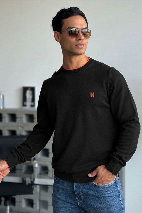 Мужской джемпер Hermes H embroidered - Black