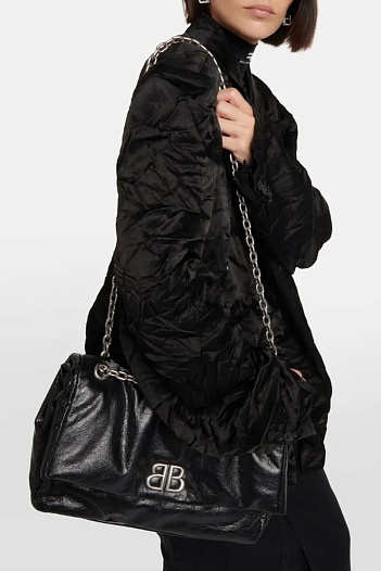 Кожаная сумка Balenciaga Monaco Chain 30x21 см - Silver   