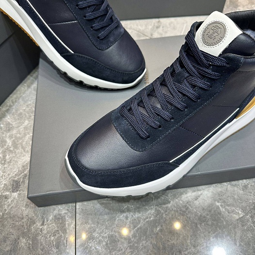 Кожаные кроссовки с мехом Brunello Cucinelli high-top - Navy   