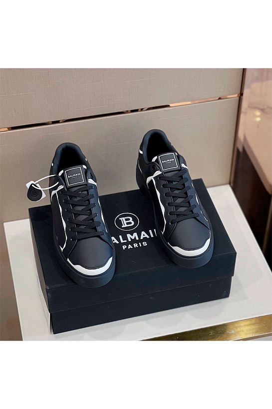 Чёрные кожаные кроссовки Balmain
