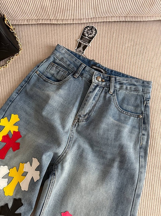 Синие женские джинсы Chrome Hearts premium