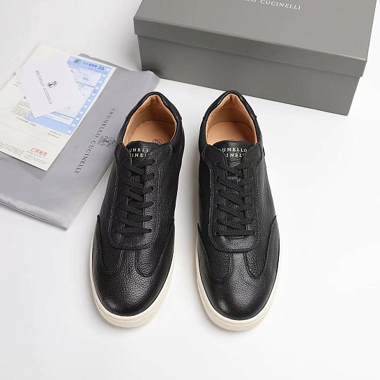 Кожаные кроссовки Brunello Cucinelli logo-print - Black