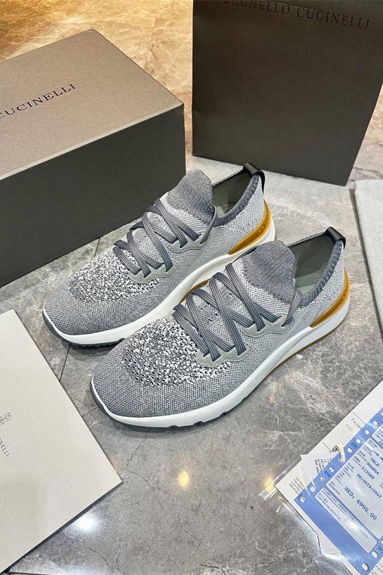 Текстильные кроссовки Brunello Cucinelli серого цвета