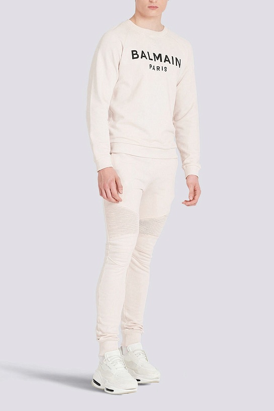 Мужской светло-бежевый свитшот Balmain Paris logo-print
