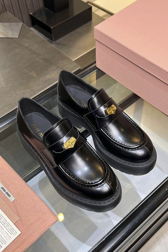Женские кожаные лоферы MIU MIU premium  - Black