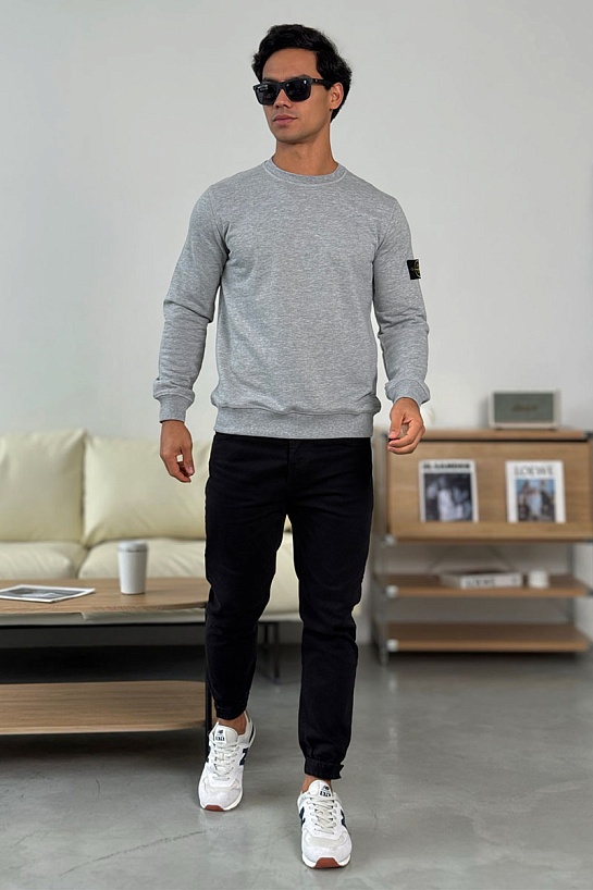 Мужской свитшот Stone Island серого цвета Compass-patch