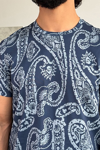 Синяя футболка с узором пейсли Etro Premium   