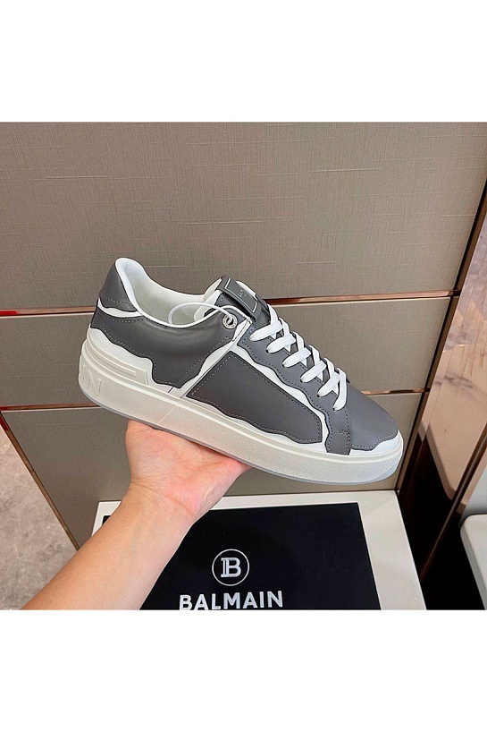 Серые кожаные кроссовки Balmain