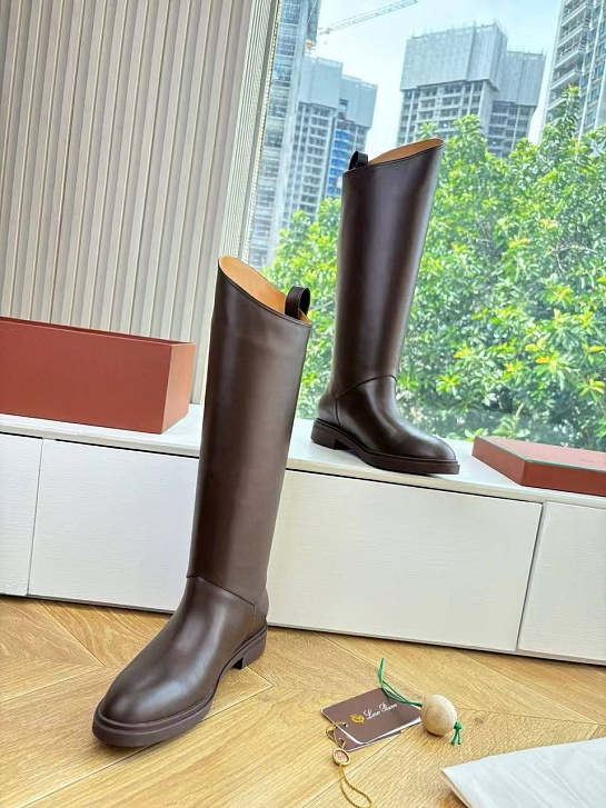Женские кожаные сапоги Loro Piana premium - Brown