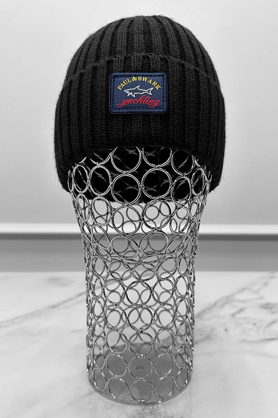 Мужская чёрная шапка Paul & Shark wool ribbed