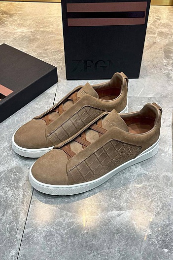 Мужские кроссовки Ermenegildo Zegna Triple Stitch Alligator - Brown   