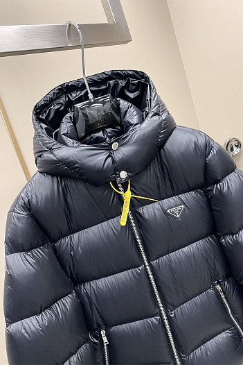 Мужской пуховик Prada logo-plaque - Navy   