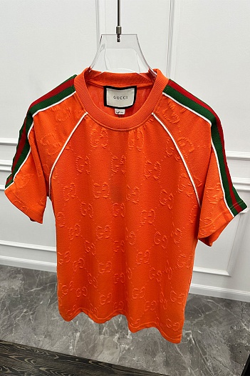 Оранжевая оверсайз футболка Gucci logo all-over embossed   