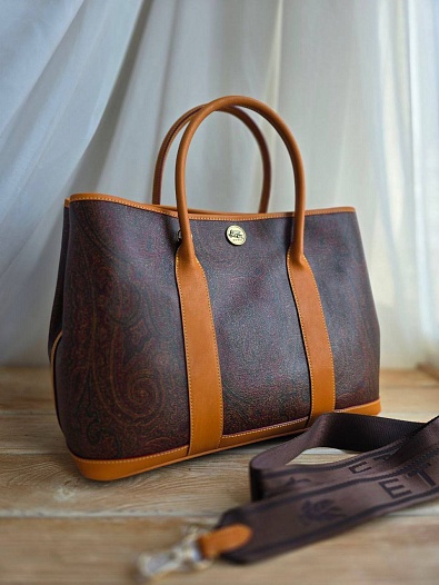 Кожаная сумка Etro с узором пейсли 37x28 см   