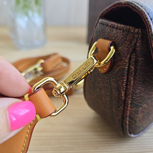 Кожаная сумка Etro с узором пейсли 20x9 см   